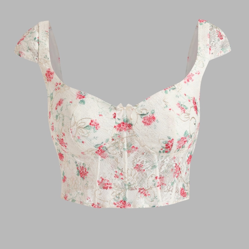 Cider Floral Corset Cropped Lace Top